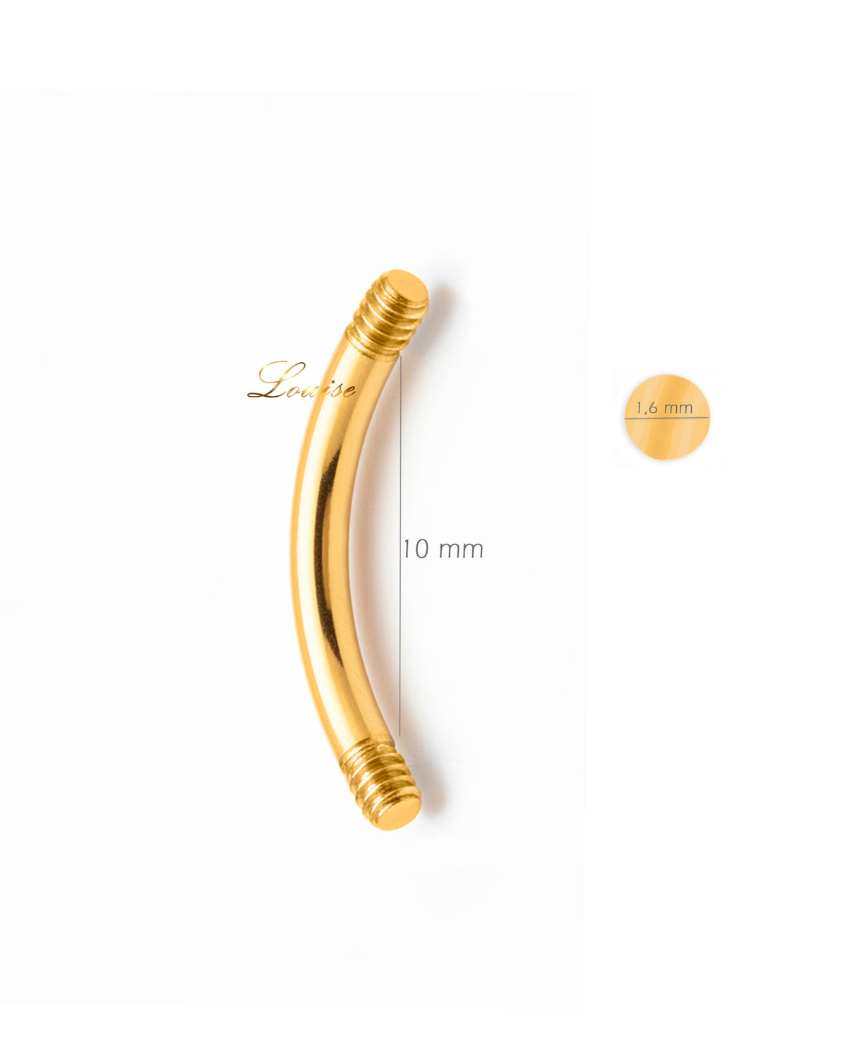 Barra Goldplated 10mm para Piercing de Ombligo con Bola de Cierre 5mm