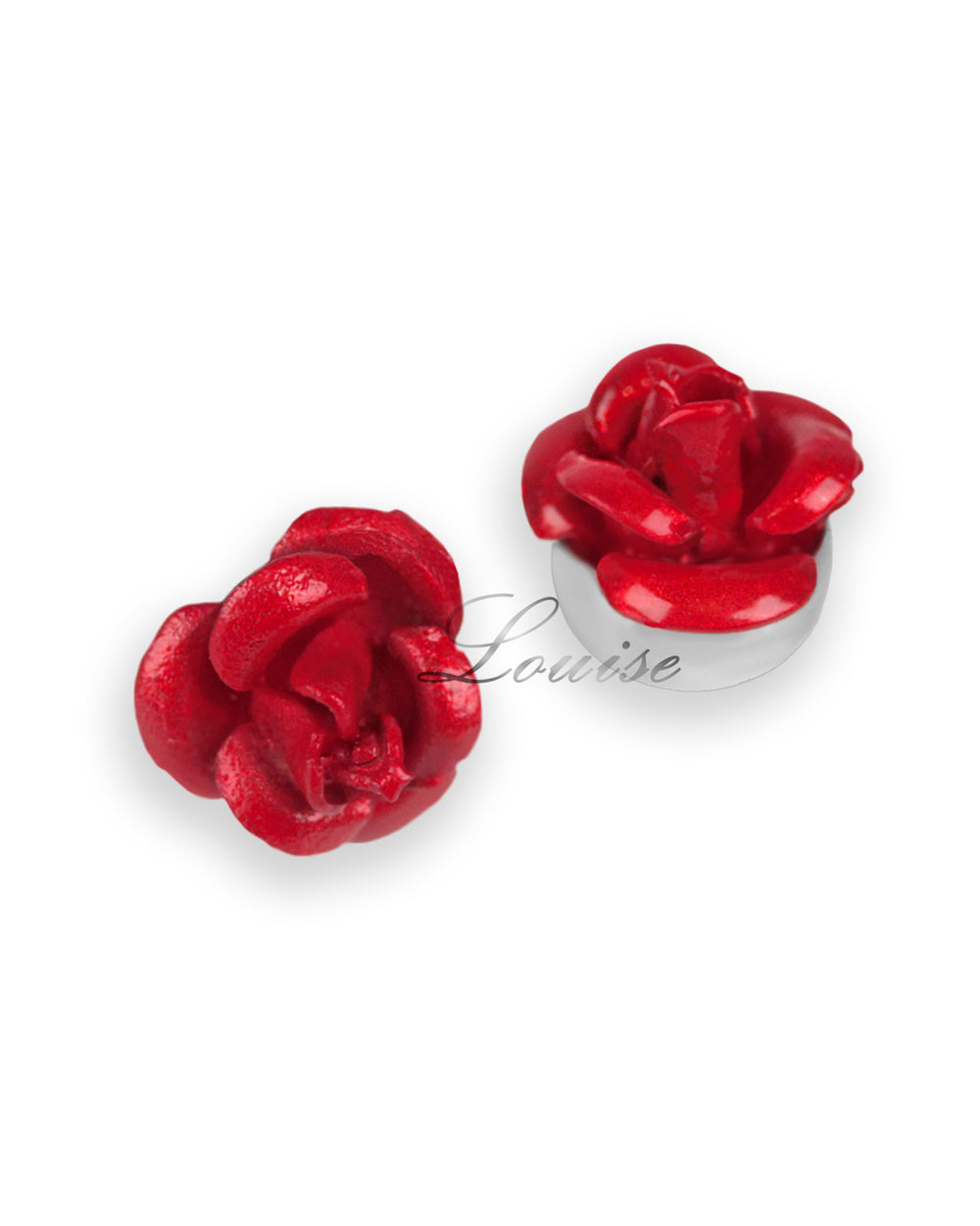 Bola de Rosca para Piercing de Ombligo – Rosita 3D Rojo Oscuro de Arcilla Fimo