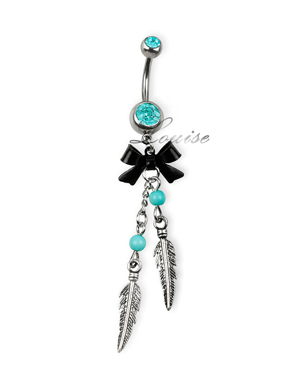 Piercing de ombligo estilo indio con zirconias, plumas y lazo