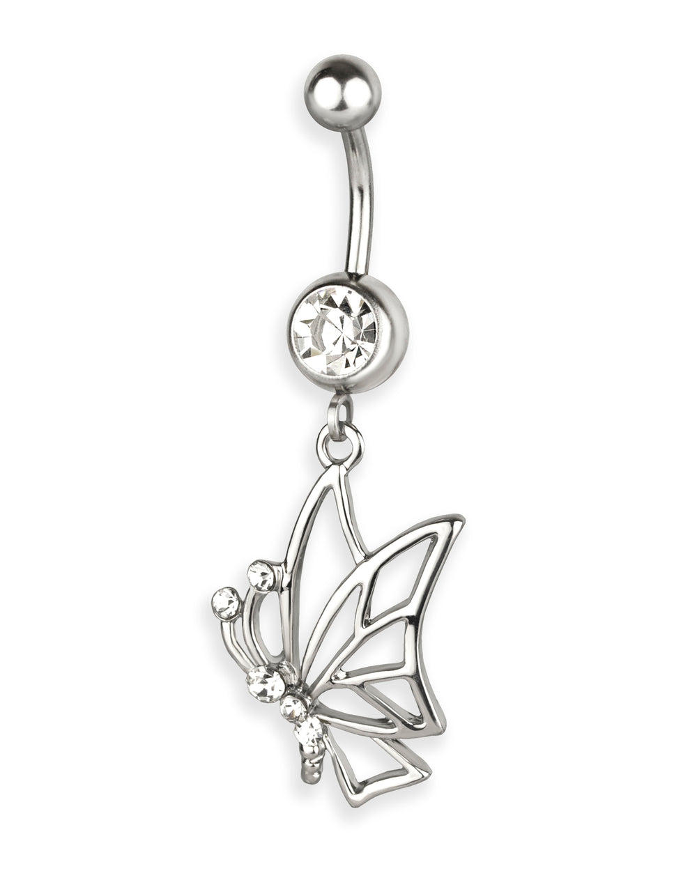 Piercing de ombligo con mariposa de strass transparente