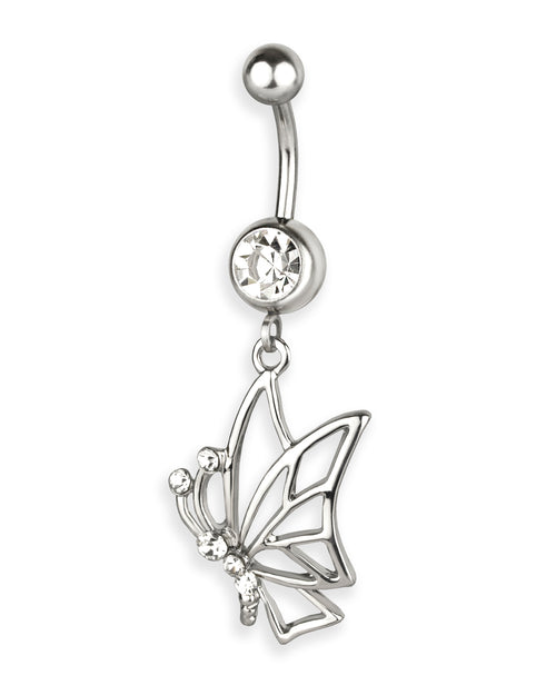 Piercing de ombligo con mariposa de strass transparente