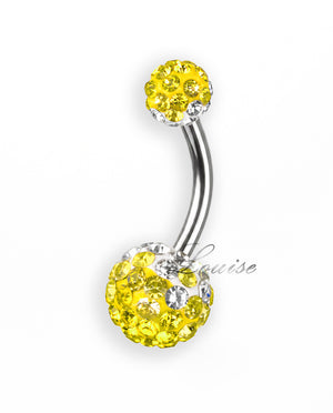 Piercing de Ombligo Dos Bolas de Cristal Amarillo y Transparente