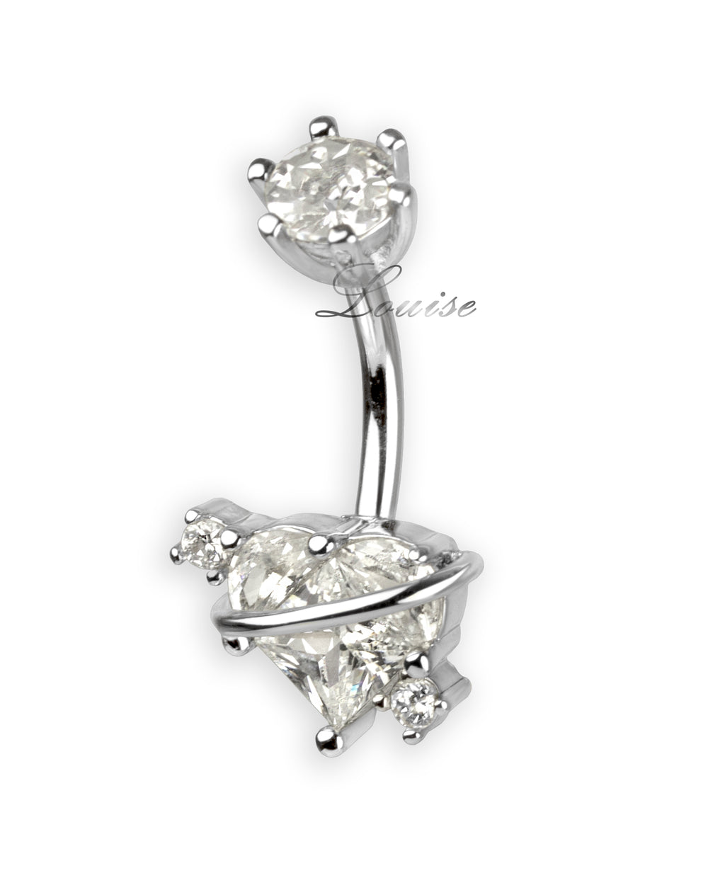 Piercing de Ombligo de Acero Inoxidable con Corazón y Zirconias Transparentes