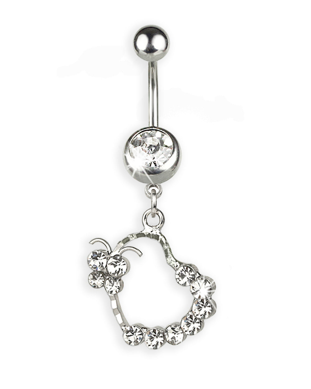 Piercing de ombligo con corazón y mariposa de strass