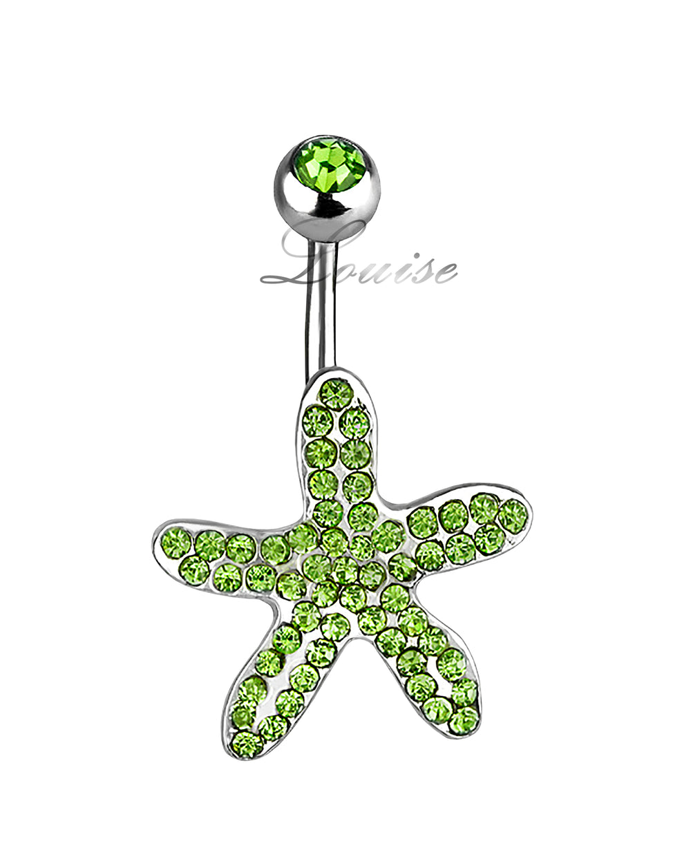 Piercing de Ombligo con Estrella de Mar y Strass Verde
