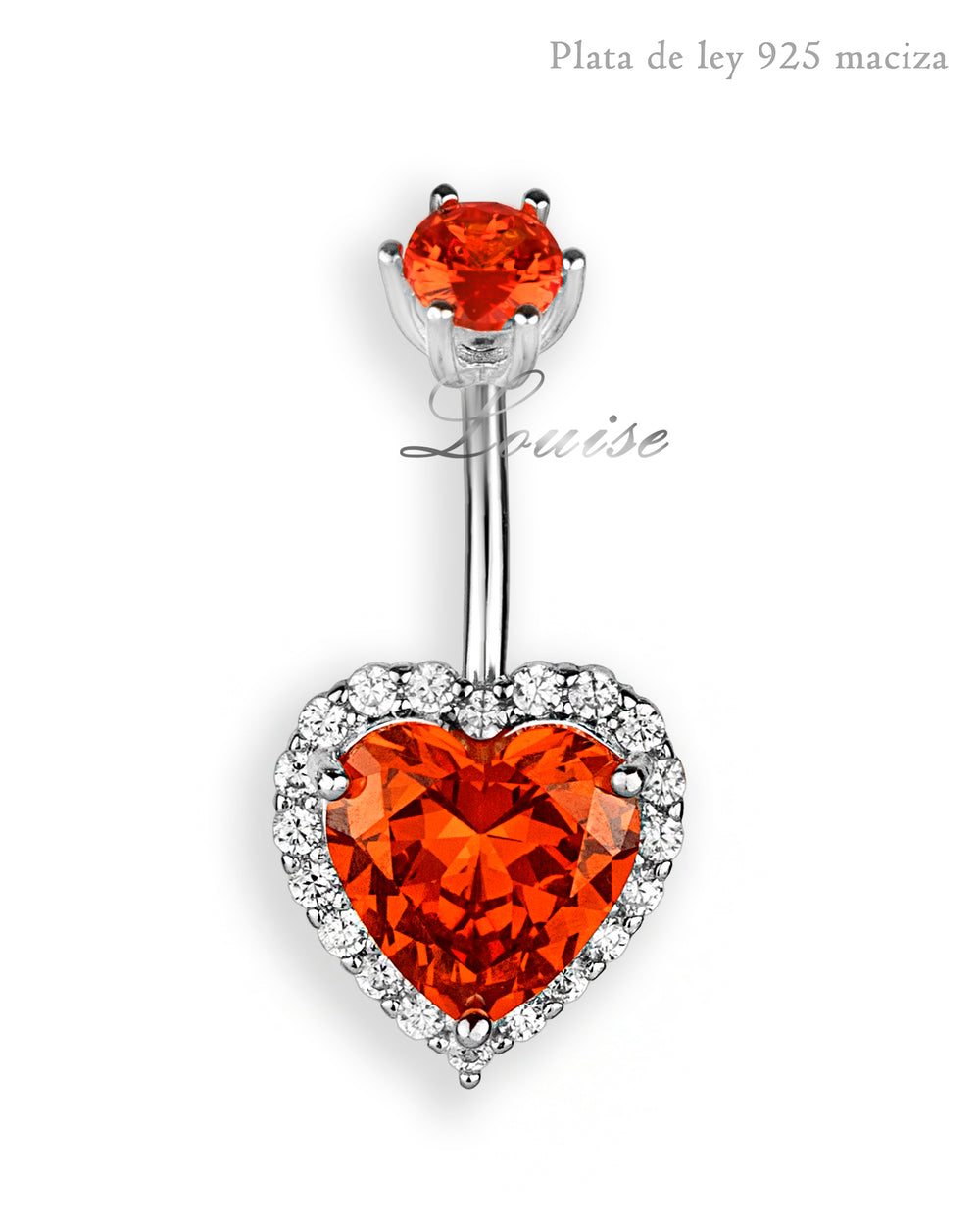 Piercing de ombligo de plata de ley con corazón rojo de zirconia