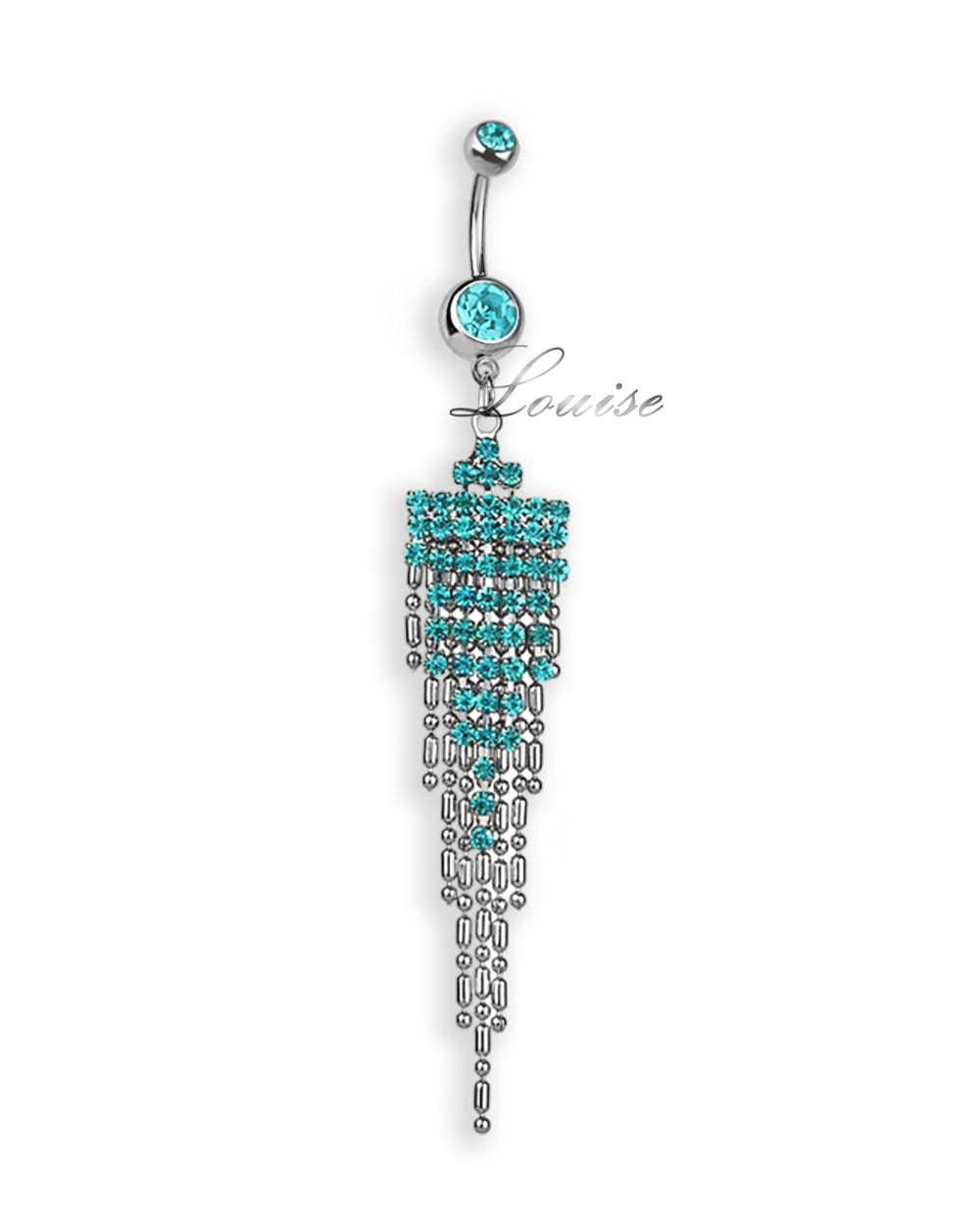 Piercing de ombligo con colgante de zirconias aqua