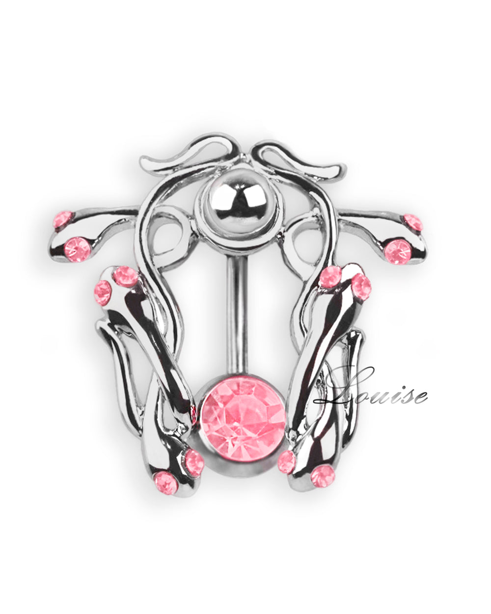 Piercing de ombligo con seis serpientes y strass rosa