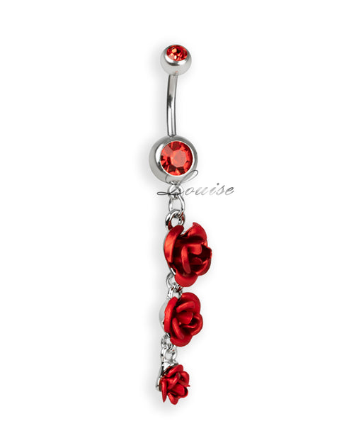 Piercing de ombligo doble jeweled con tres rosas rojas metálicas
