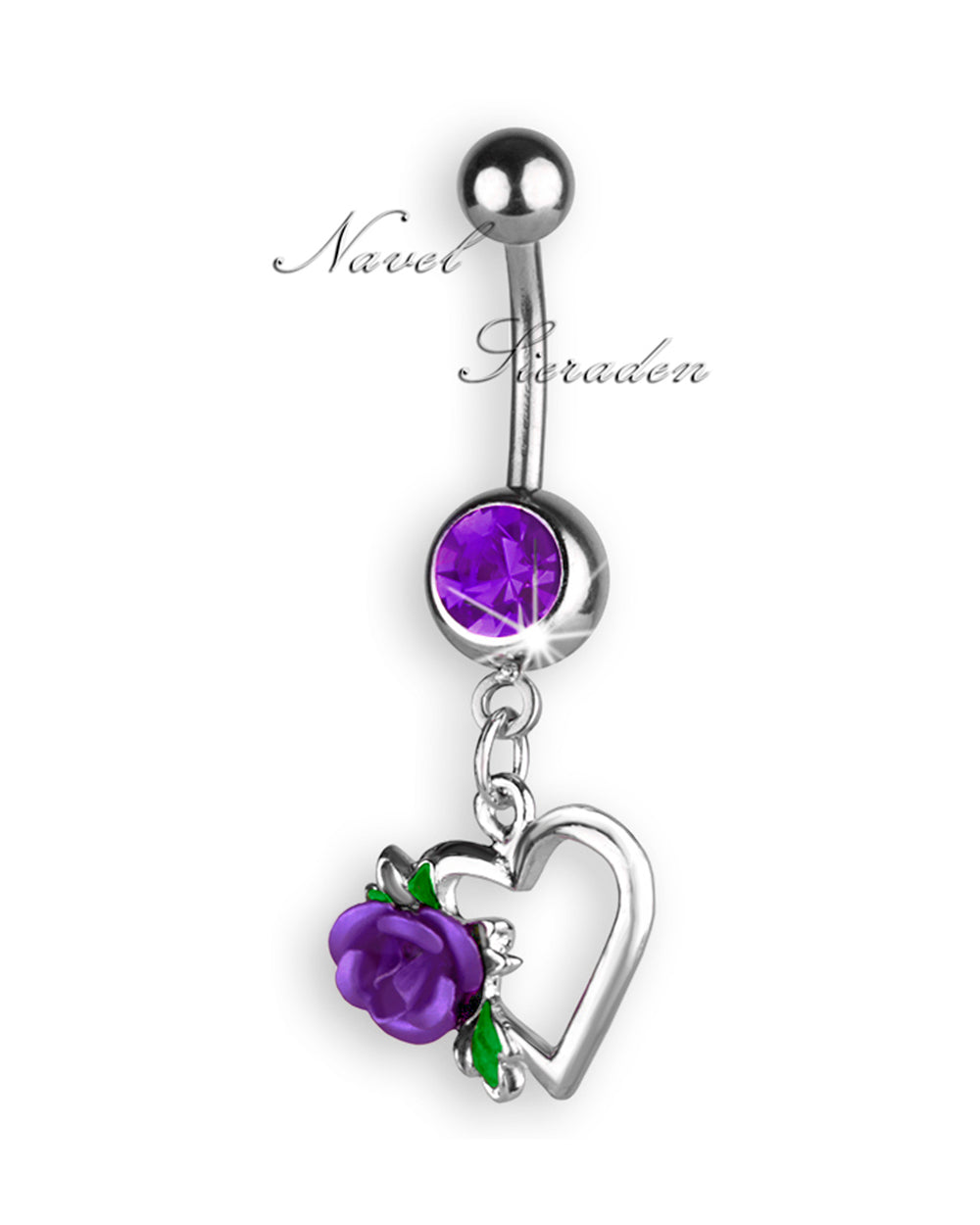Piercing de ombligo con corazón calado y rosa morada