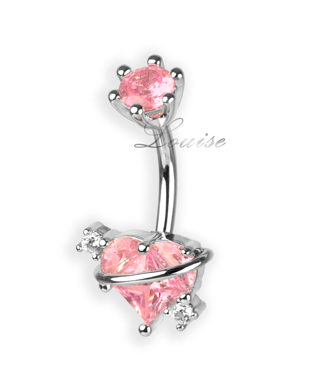 Piercing de Ombligo con Corazón Rosa y Zirconias