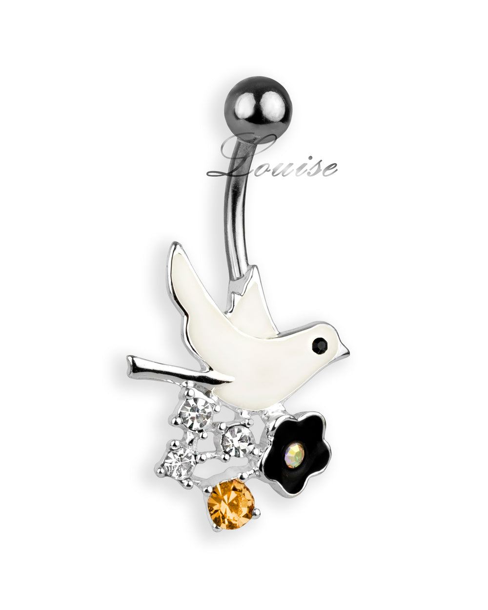 Piercing de ombligo con pájaro esmaltado y zirconias