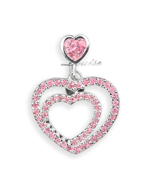 Piercing de ombligo invertido con 3 corazones de plata y zirconias rosas