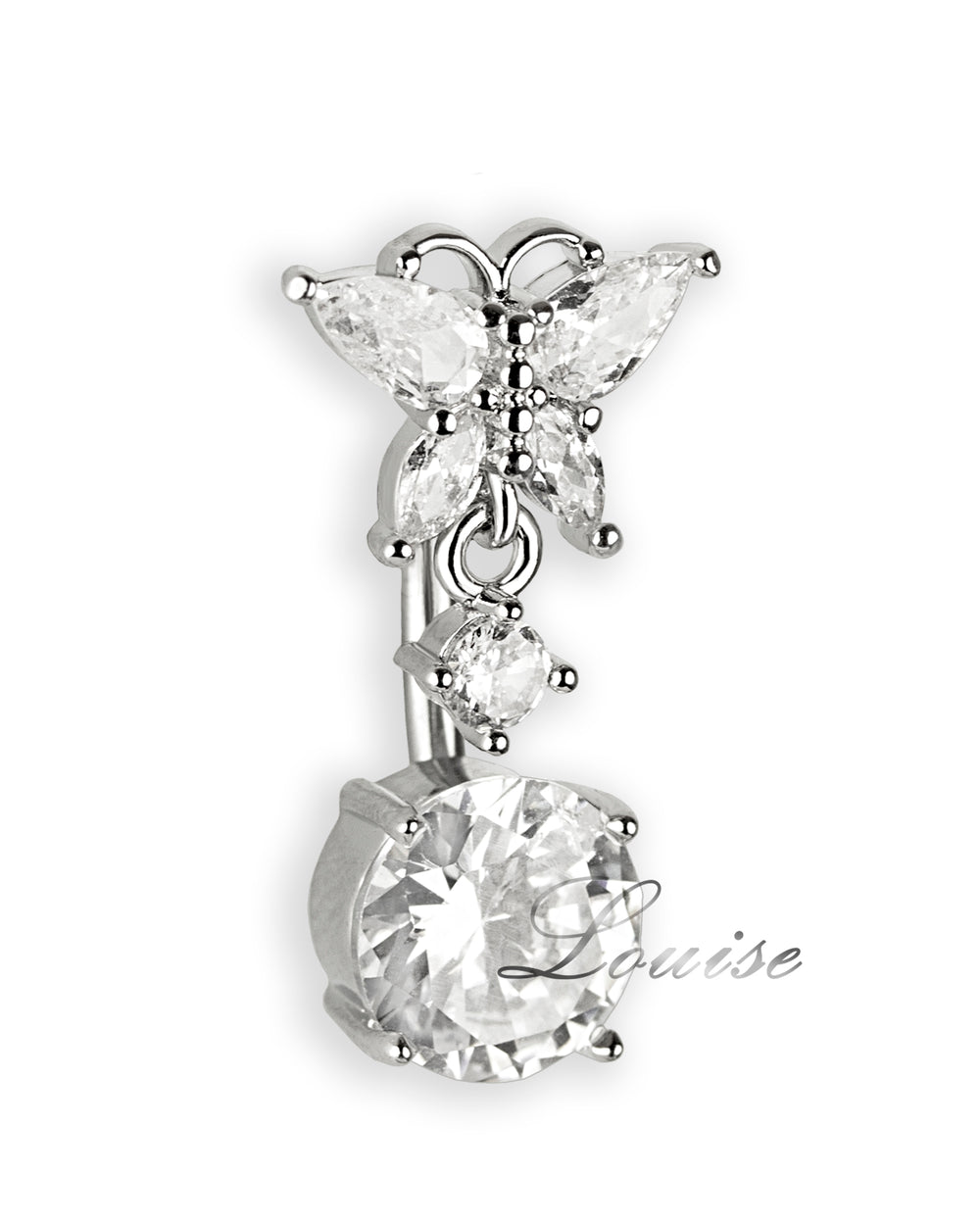 Piercing de ombligo invertido con mariposa de zirconia