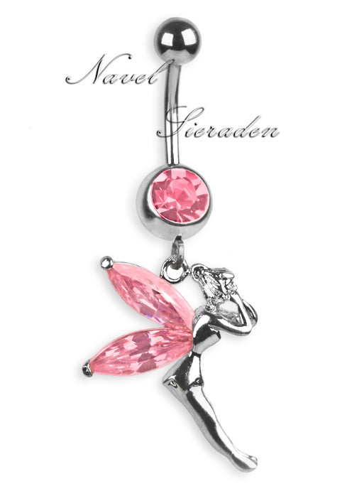 Piercing de ombligo Tinkerbell con alas de strass rosa