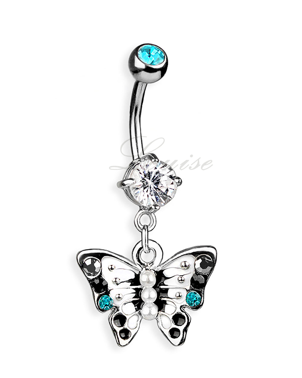 Piercing de Ombligo Doble Jeweled con Mariposa Esmaltada y Perlas