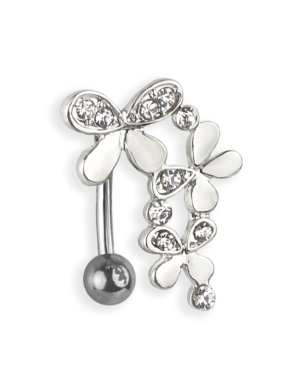 Piercing de ombligo invertido con 3 mariposas brillantes
