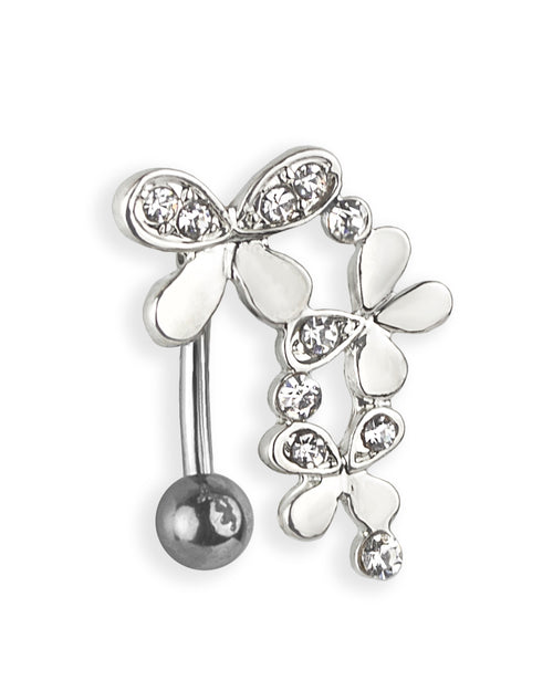 Piercing de ombligo invertido con 3 mariposas brillantes