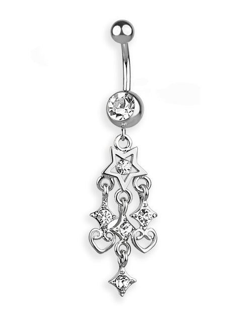 Piercing de ombligo con estrella y corazones