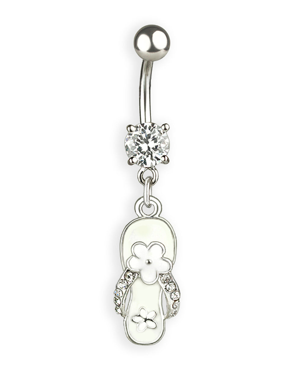 Piercing de ombligo con chancla blanca brillante