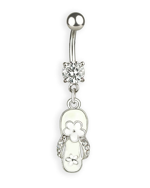 Piercing de ombligo con chancla blanca brillante