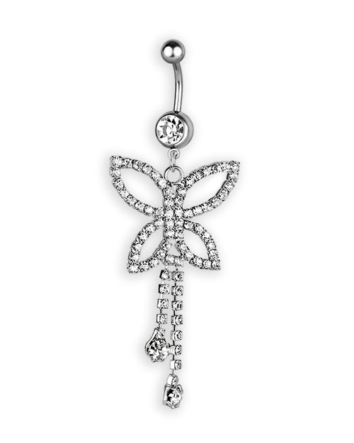 Piercing de ombligo con mariposa de strass transparente centelleante