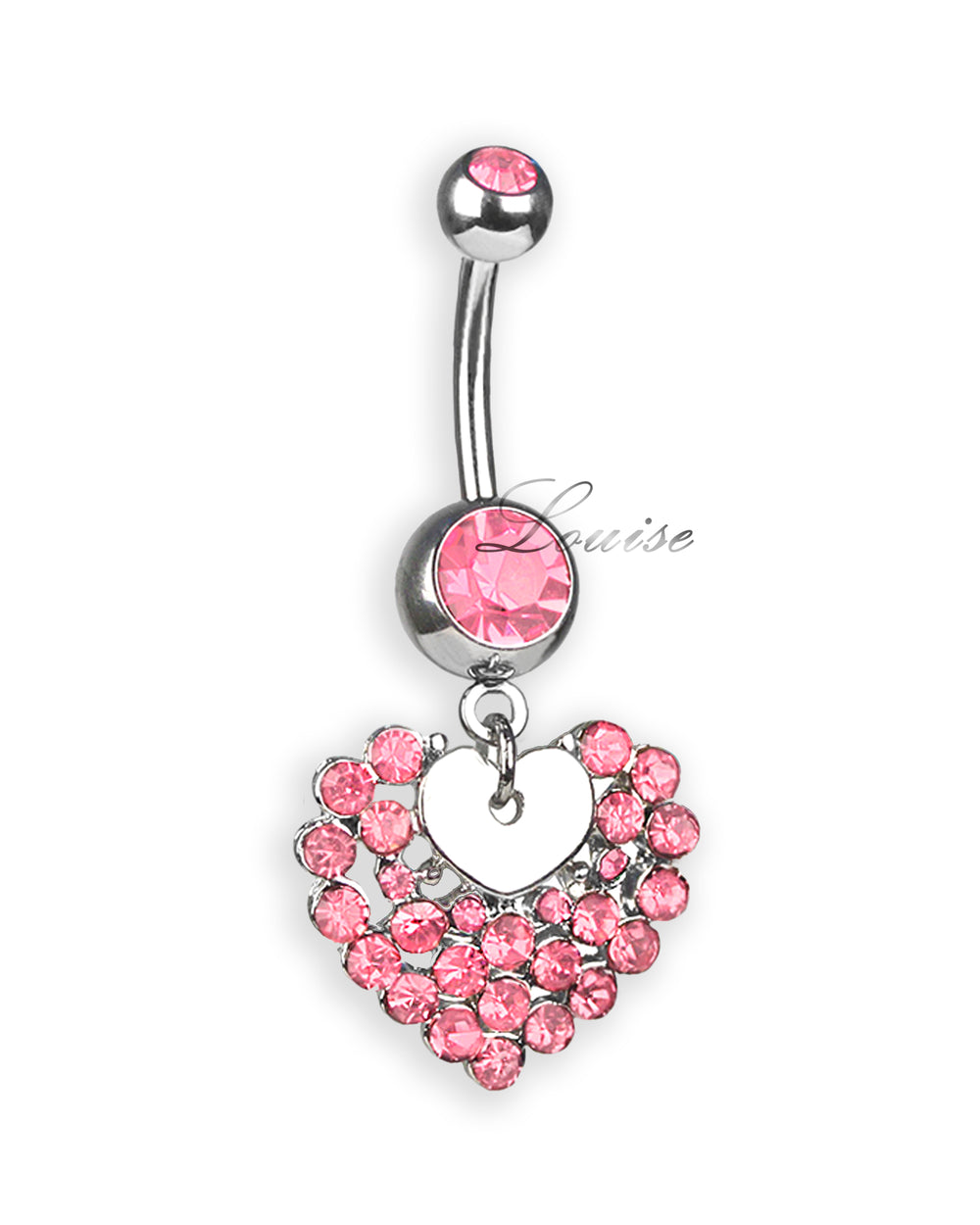 Piercing de ombligo con corazón de zirconias rosas
