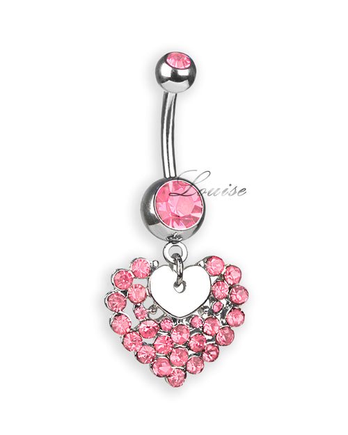Piercing de ombligo con corazón de zirconias rosas
