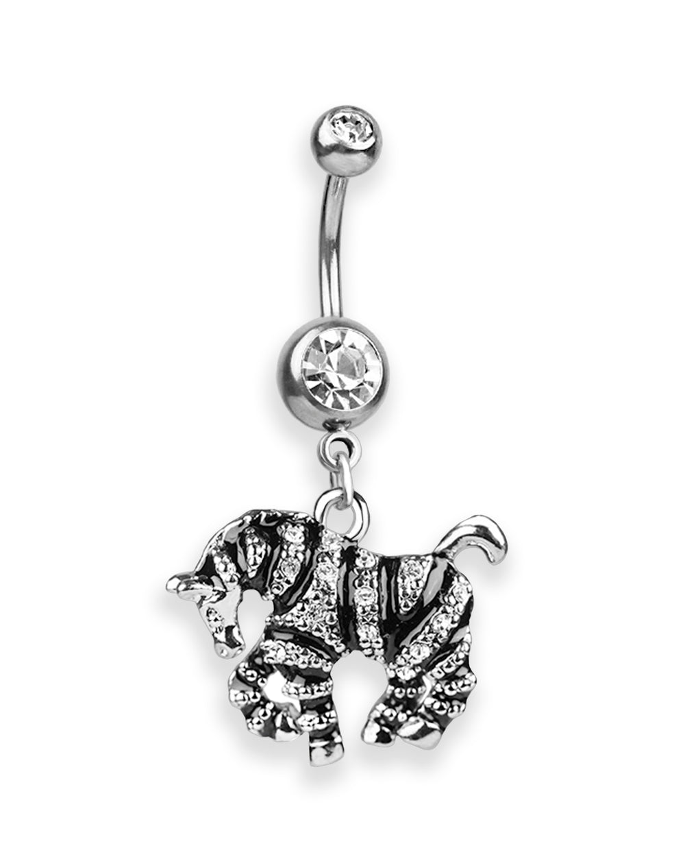 Piercing de ombligo doble joya con cebra brillante