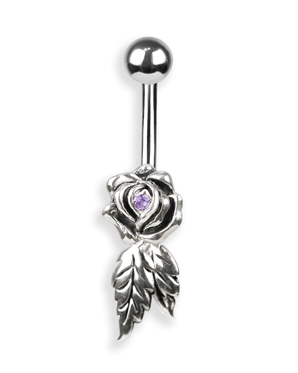 Piercing de ombligo con delicada rosa de plata de ley 925