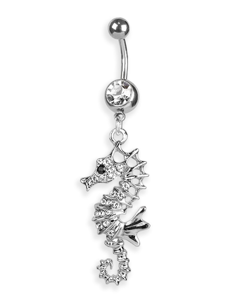 Piercing de ombligo con elegante caballito de mar