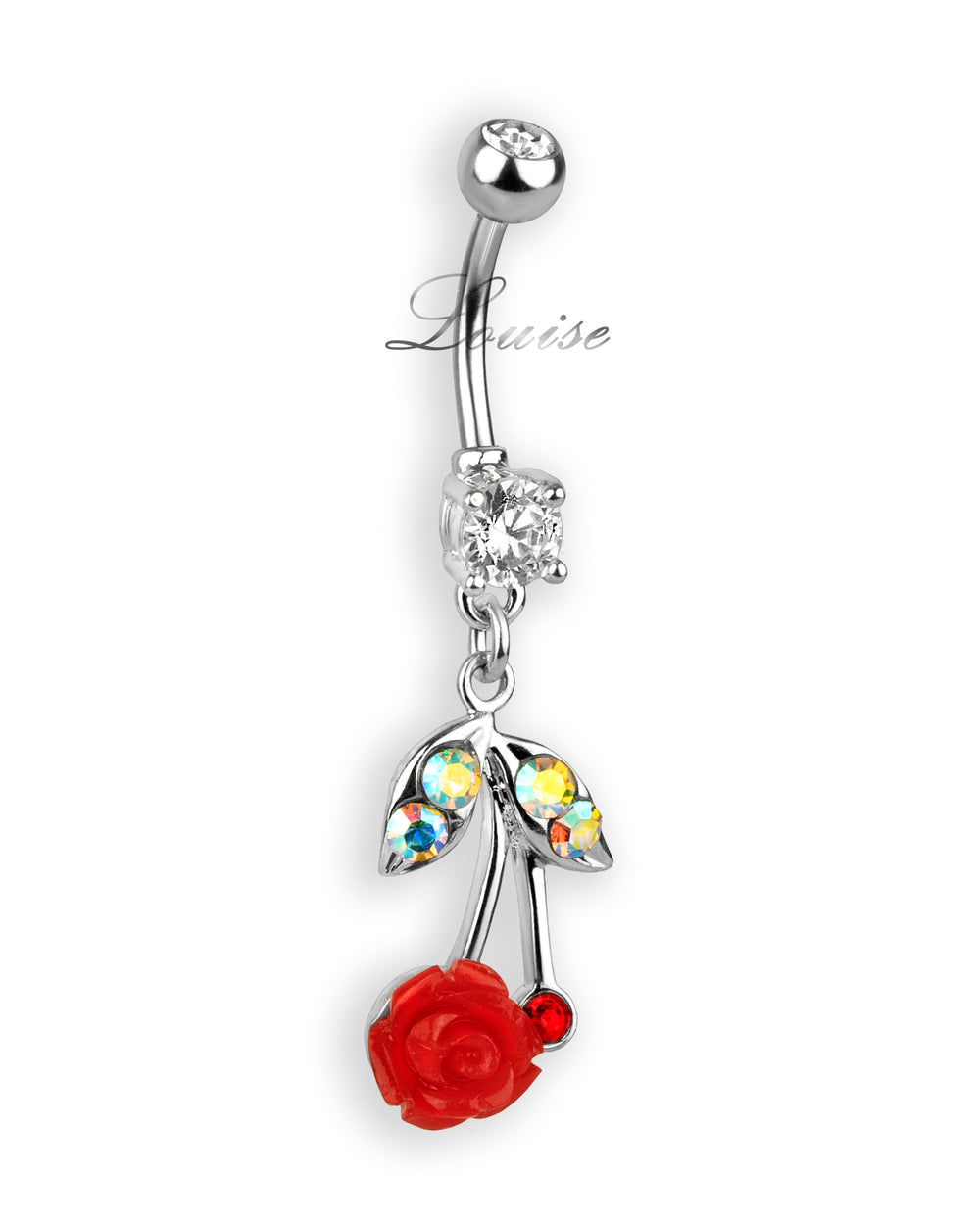 Piercing de ombligo con rosa roja y rinstones