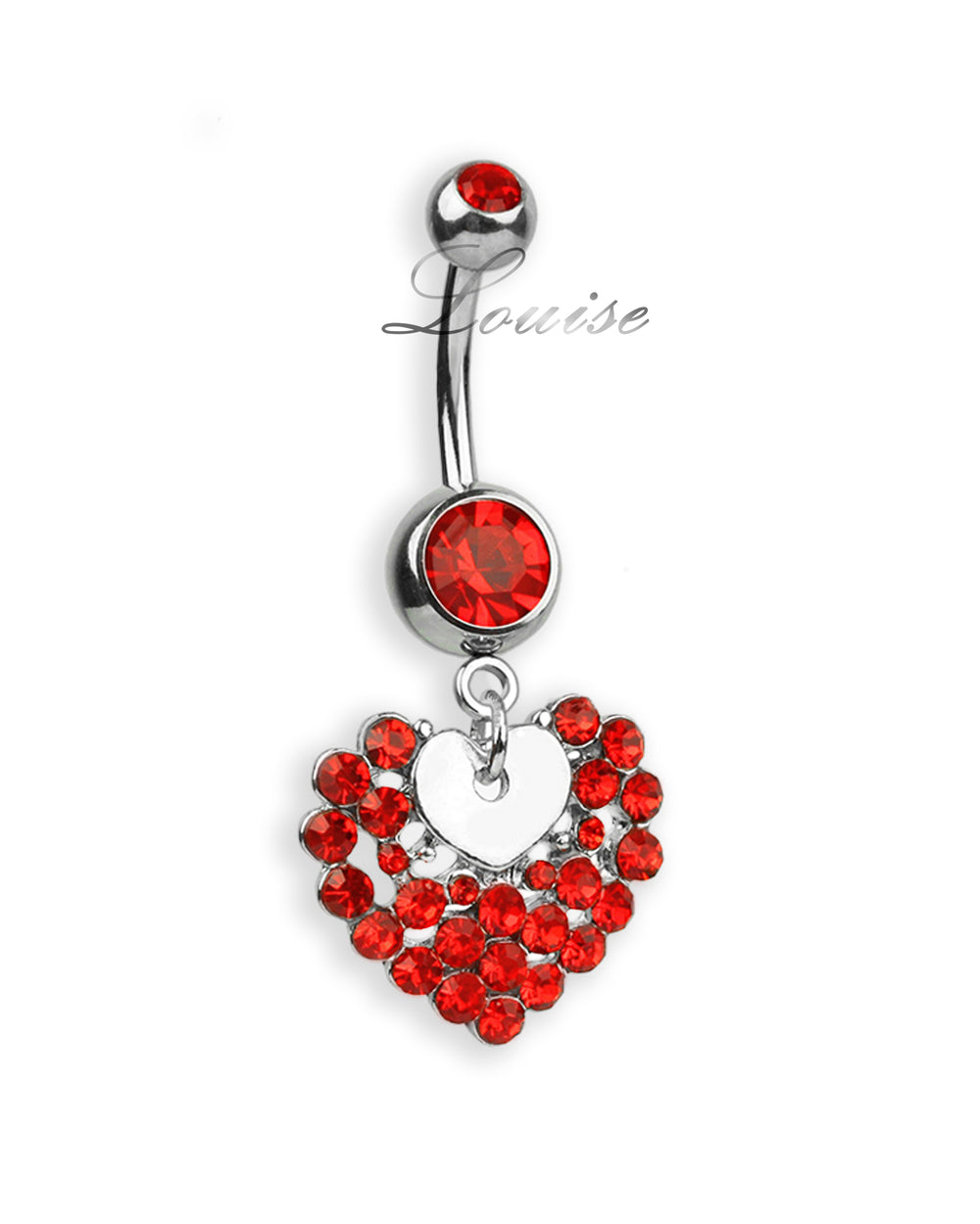 Piercing de ombligo con corazón de zirconias rojo fuego
