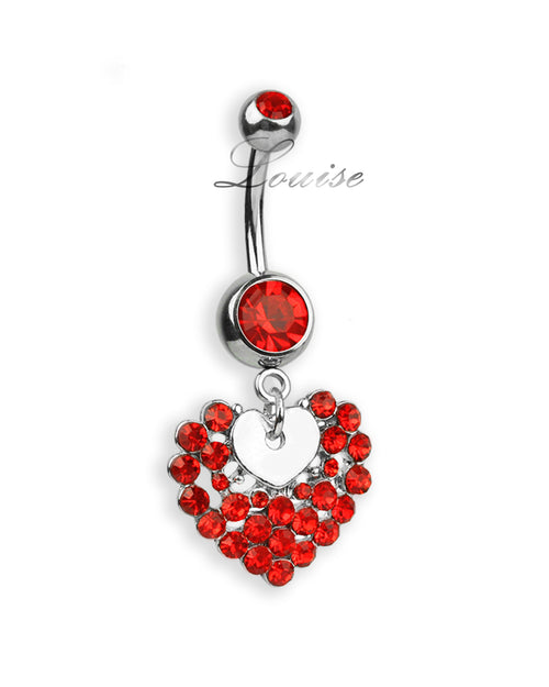 Piercing de ombligo con corazón de zirconias rojo fuego