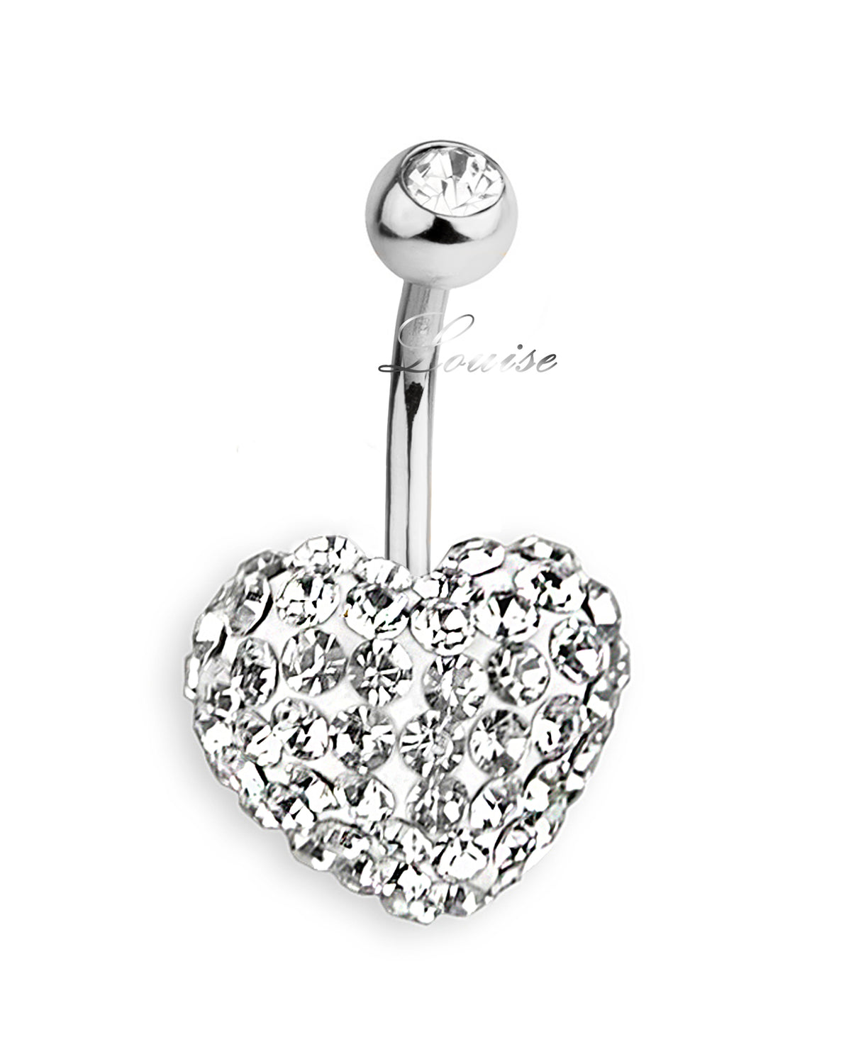 Piercing de ombligo con corazón de cristales transparentes