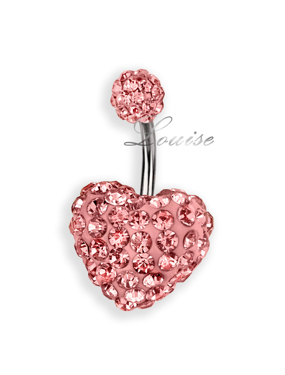 Piercing de Ombligo con Corazón de Cristales Rosas