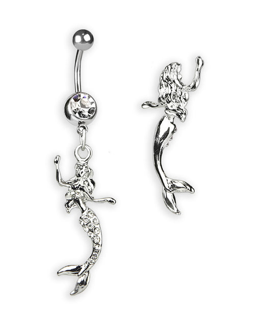 Piercing de ombligo con elegante sirena y strass transparente