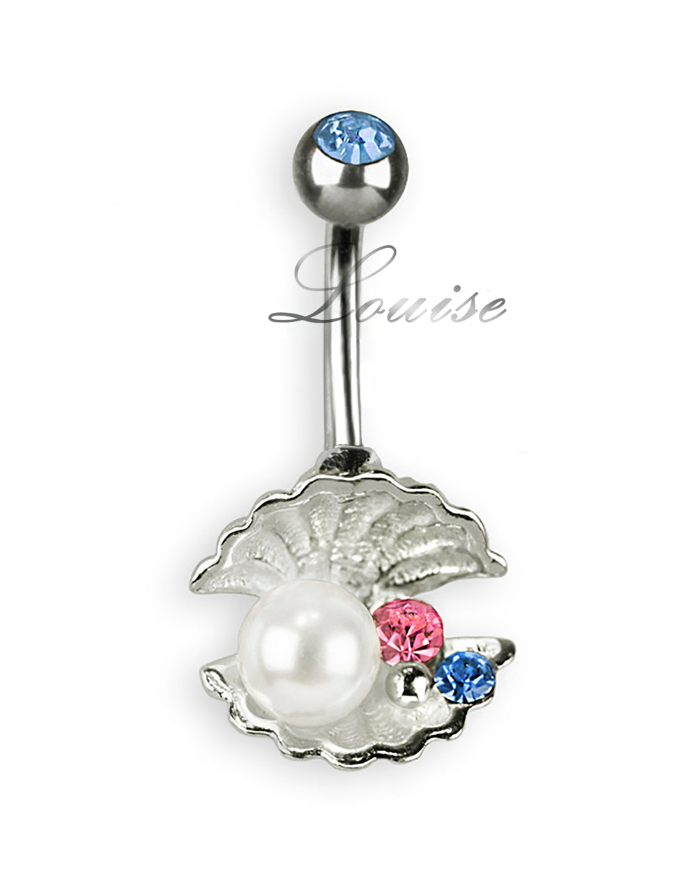 Piercing de ombligo con concha, perla y cristales