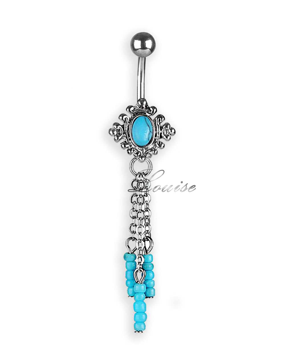 Piercing de ombligo estilo indio con piedra turquesa