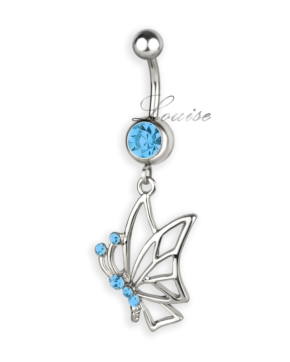 Piercing de ombligo con mariposa y strass azul