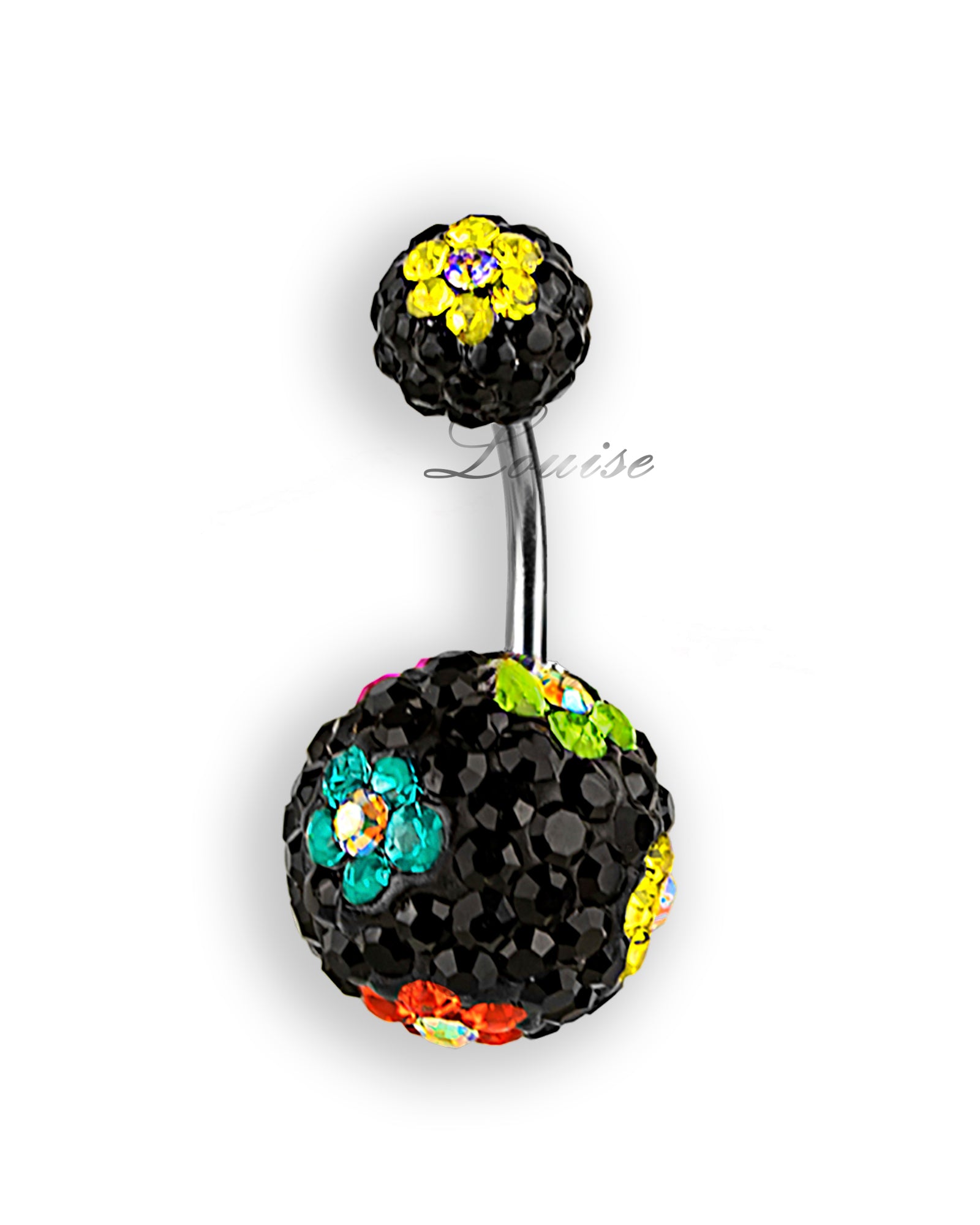 Piercing de ombligo con cristales Swarovski y flor de colores