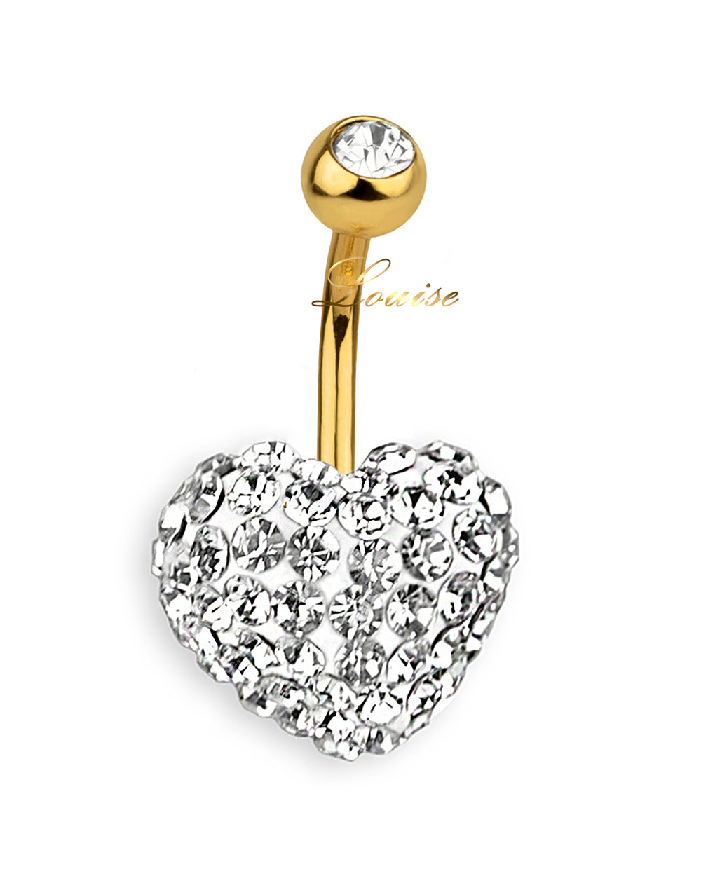 Piercing de Ombligo Goldplated Corazón de Cristales Transparentes 10mm