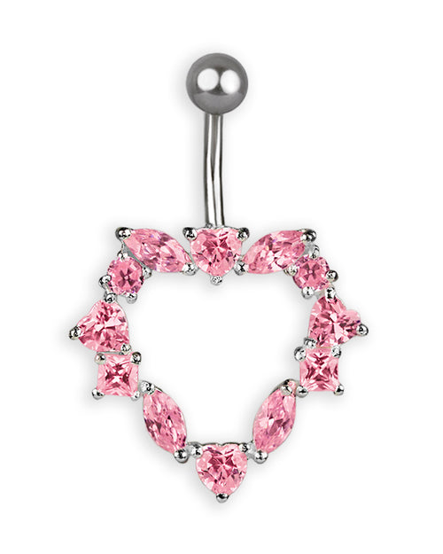 Piercing de ombligo de titanio con corazón calado de plata y circonitas rosas