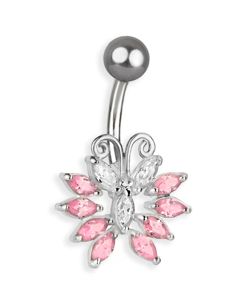 Piercing de ombligo de titanio con elegante mariposa de plata