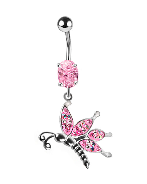 Piercing de Ombligo de Titanio con Mariposa de Plata y Cristales Swarovski