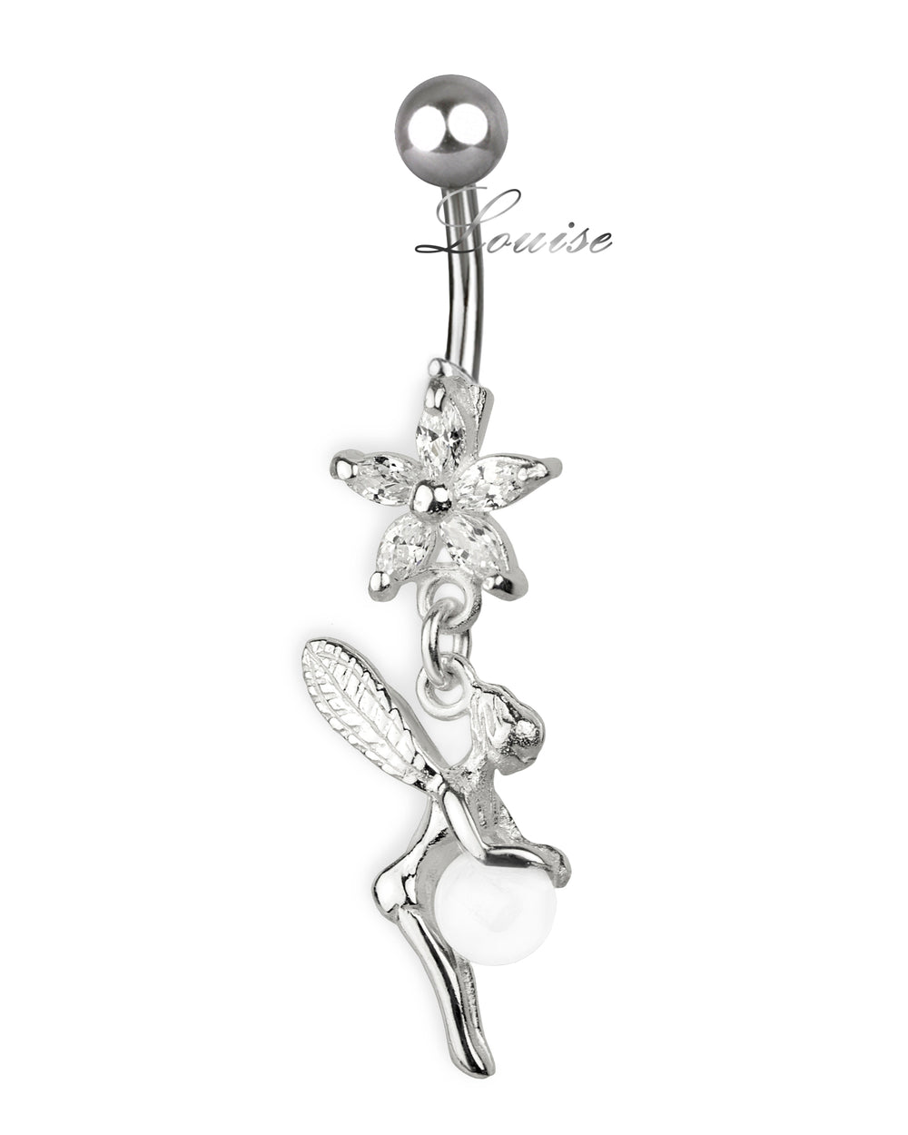 Piercing de Ombligo Titanio Hada Plata 925 con Flor de Zirconia