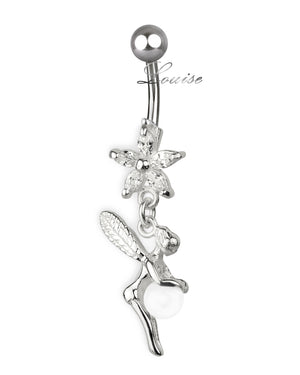 Piercing de Ombligo Titanio Hada Plata 925 con Flor de Zirconia