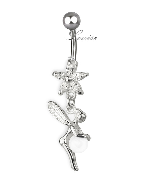 Piercing de Ombligo Titanio Hada Plata 925 con Flor de Zirconia