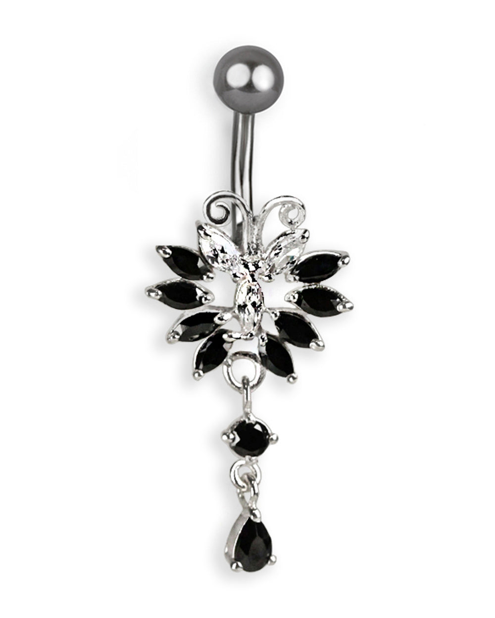 Piercing de Ombligo de Titanio con Mariposa de Plata y Zirconias