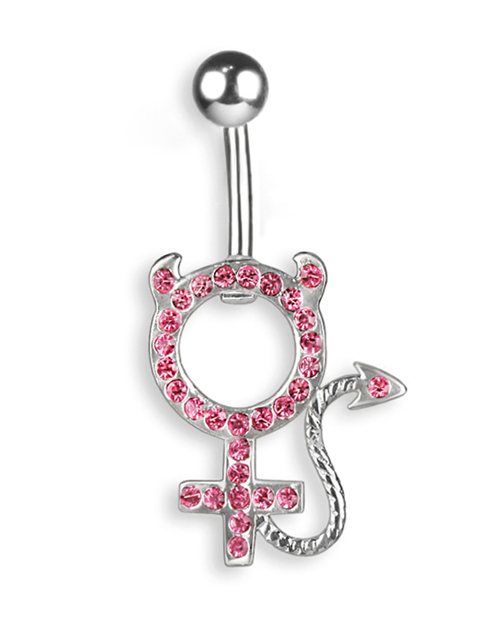 Piercing de Ombligo de Titanio con Símbolo de Venus Diabólico de Plata y Zirconias Rosas